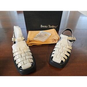 BEAU TODAY Womans 5.5 Leather Gladiator Chunky White Fisherman Sandal W Buckle